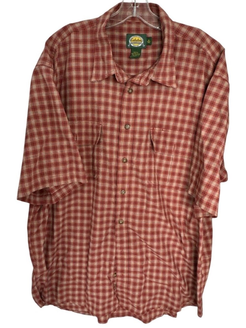 Cabelas XL Tall Red Plaid Short Sleeve Button-Up Shirt Western Work Casual